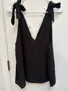 Black Tie-Strap V-Neck Women's Tank Top with super cute white floral back